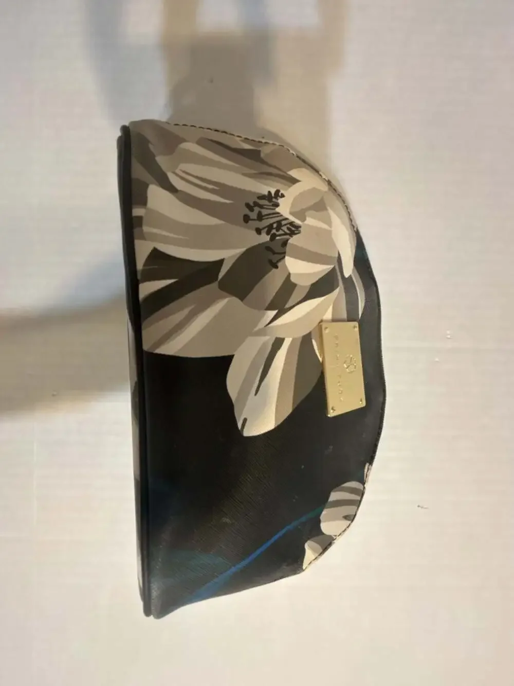Triny Touch Black and White Floral Print Cosmetic Pouch